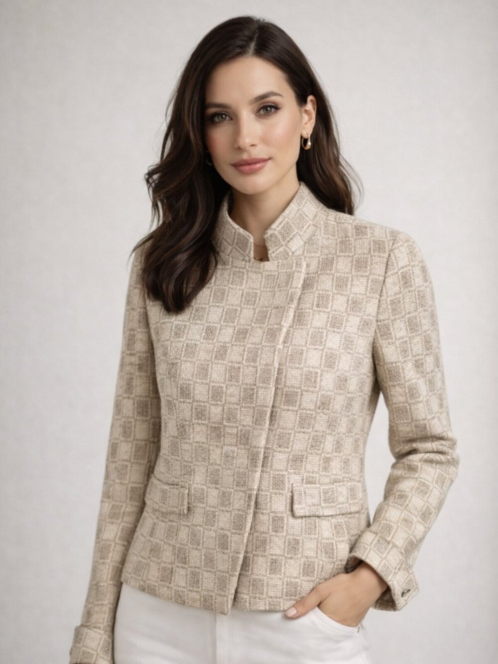 TIME PostModern made in Italy grey/cream check pattern jacket Sz S